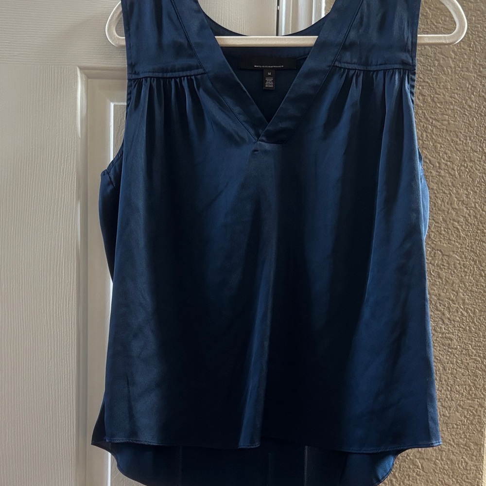 White House Black Market Navy V-Neck Blouse